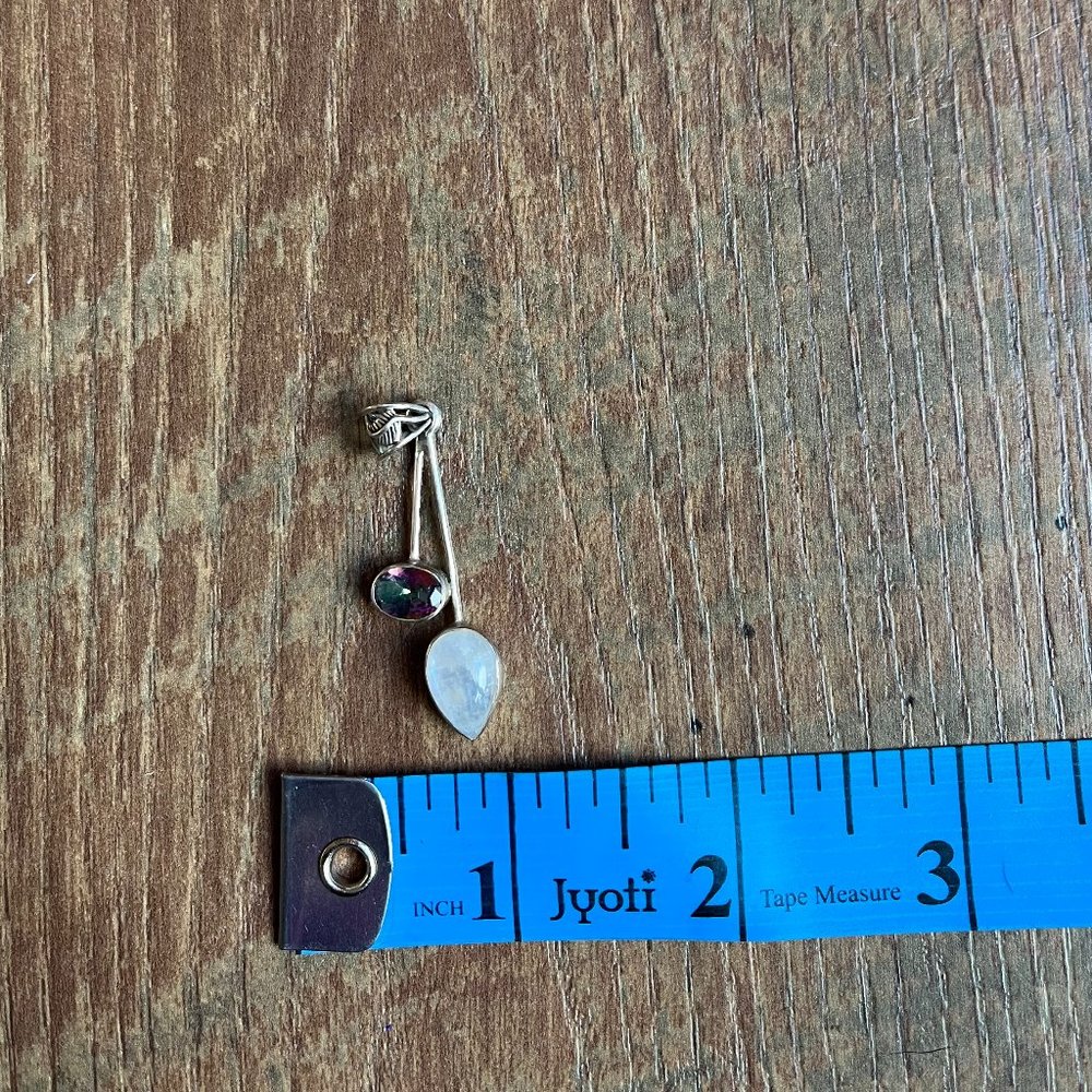 *Moonstone & Mystic Topaz* Unique Pendant | Silver Necklace | Asymmetrical, NWOT - Picture 6 of 10